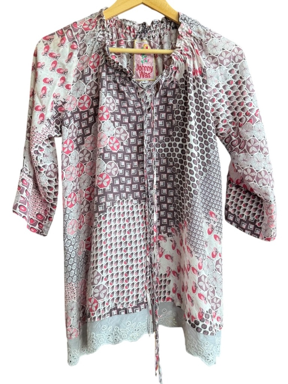 Johnny Was Pink Grey Tunic Sz S